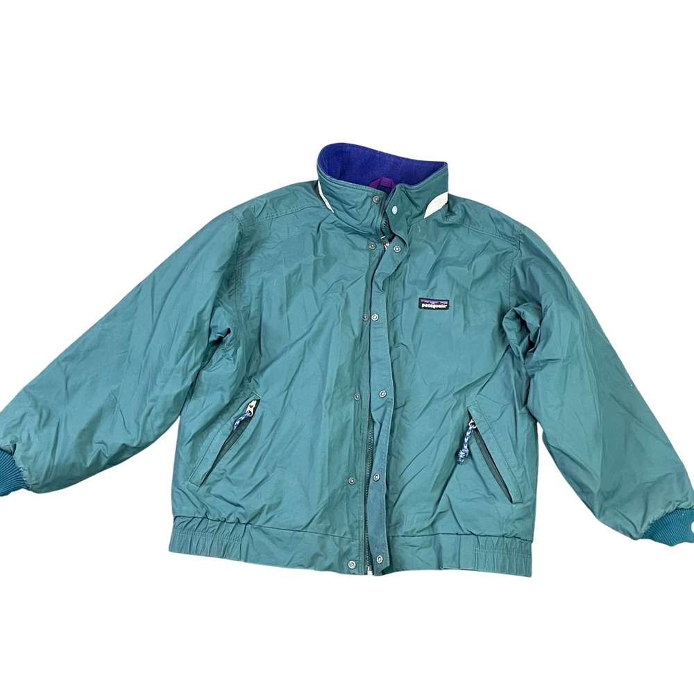 Patagonia Shelled Synchilla Jacket Kids 12 Teal Green Fleece‎ Lined Bomber Coat